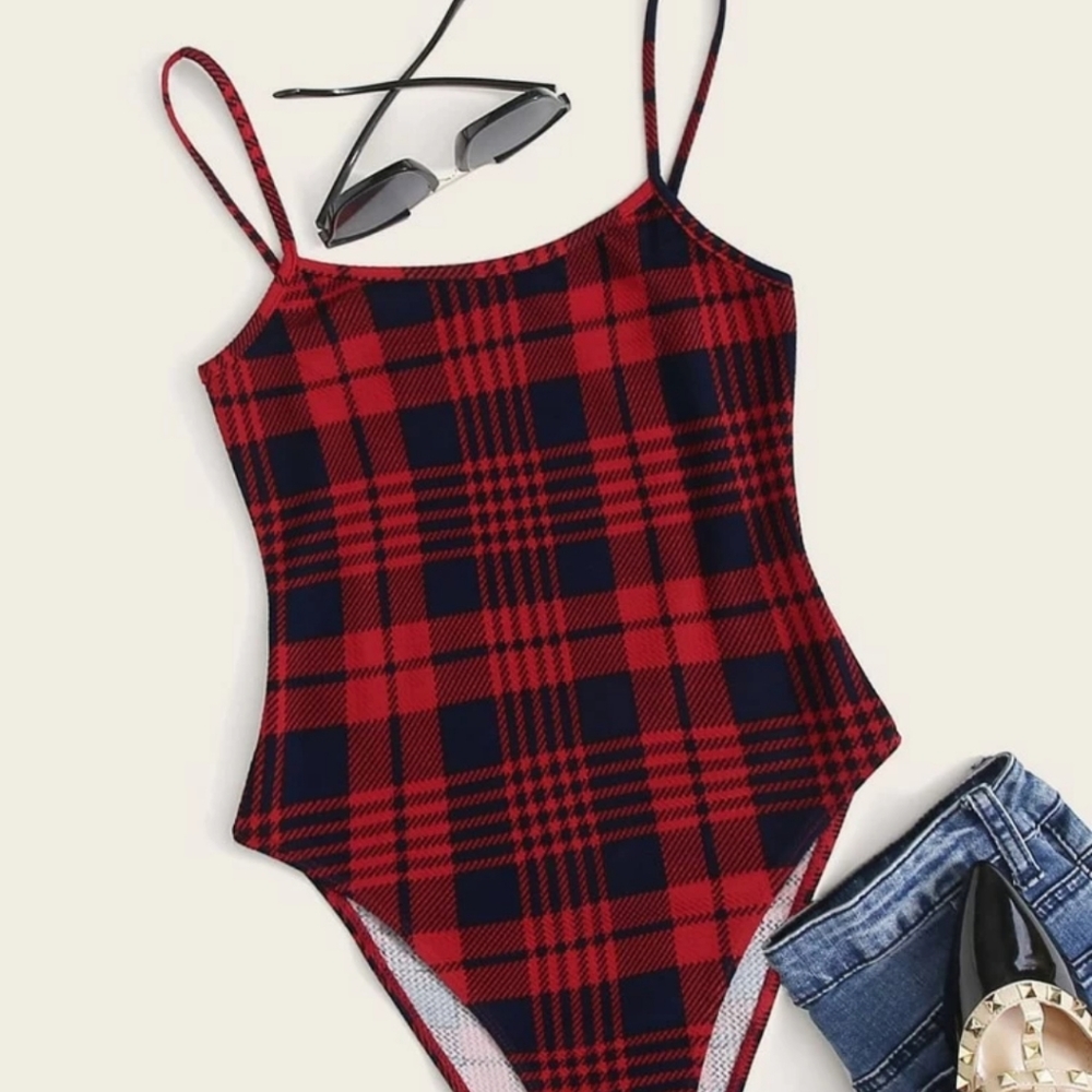 RED AND NAVY BLUE BODYSUIT